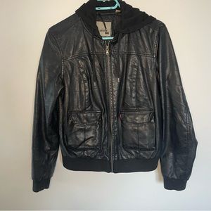 Levi’s leather bomber jacket with hoodie US L